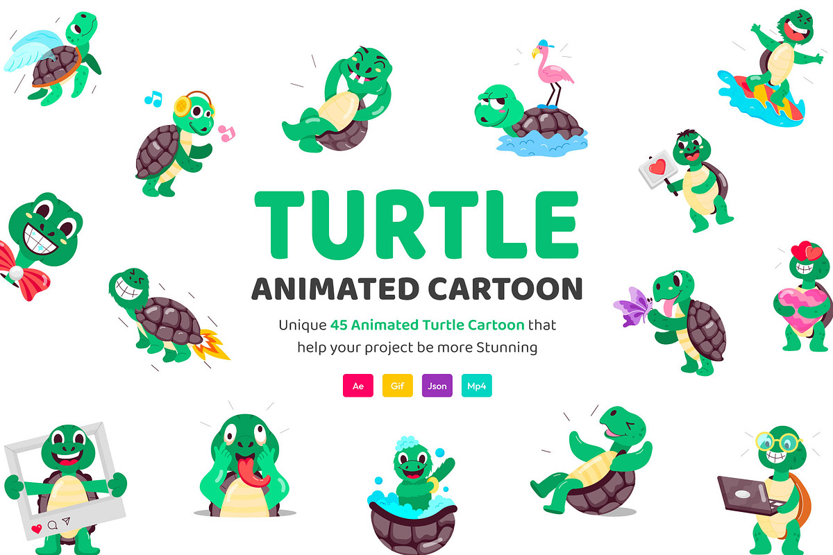 Animated Turtle Stickers Set, an Emoji Icon by Vectors Market (Photo 1 of 3)