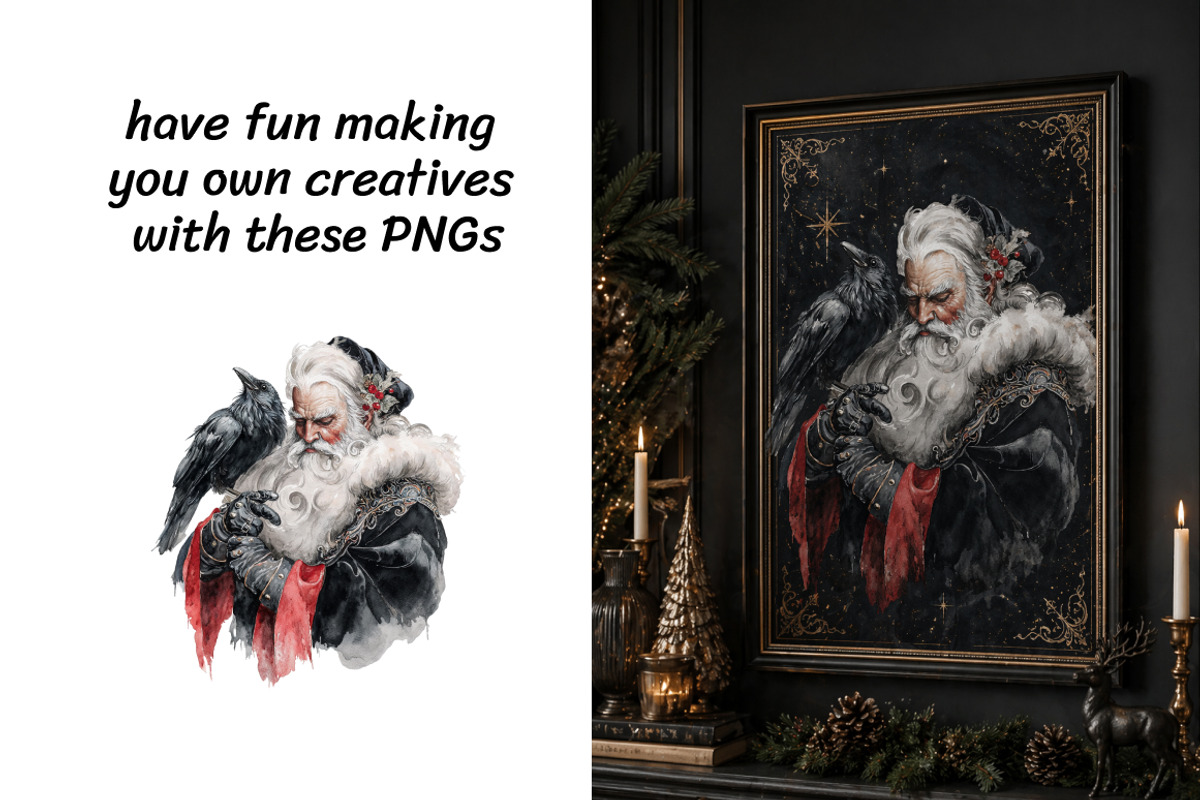 Watercolor Goth Christmas Clipart, a Seasonal Illustration by InkyQueenArt (Photo 5 of 8)