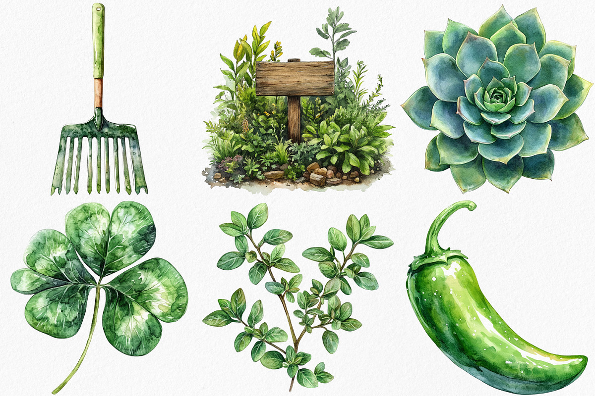 Watercolor Green Garden Clipart, an Illustration by Canvas Craft (Photo 3 of 7)