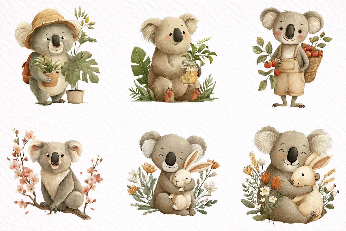 Whimsical Spring Koala Clipart, an Illustration by DreamArtGraphic (Photo 4 of 8)