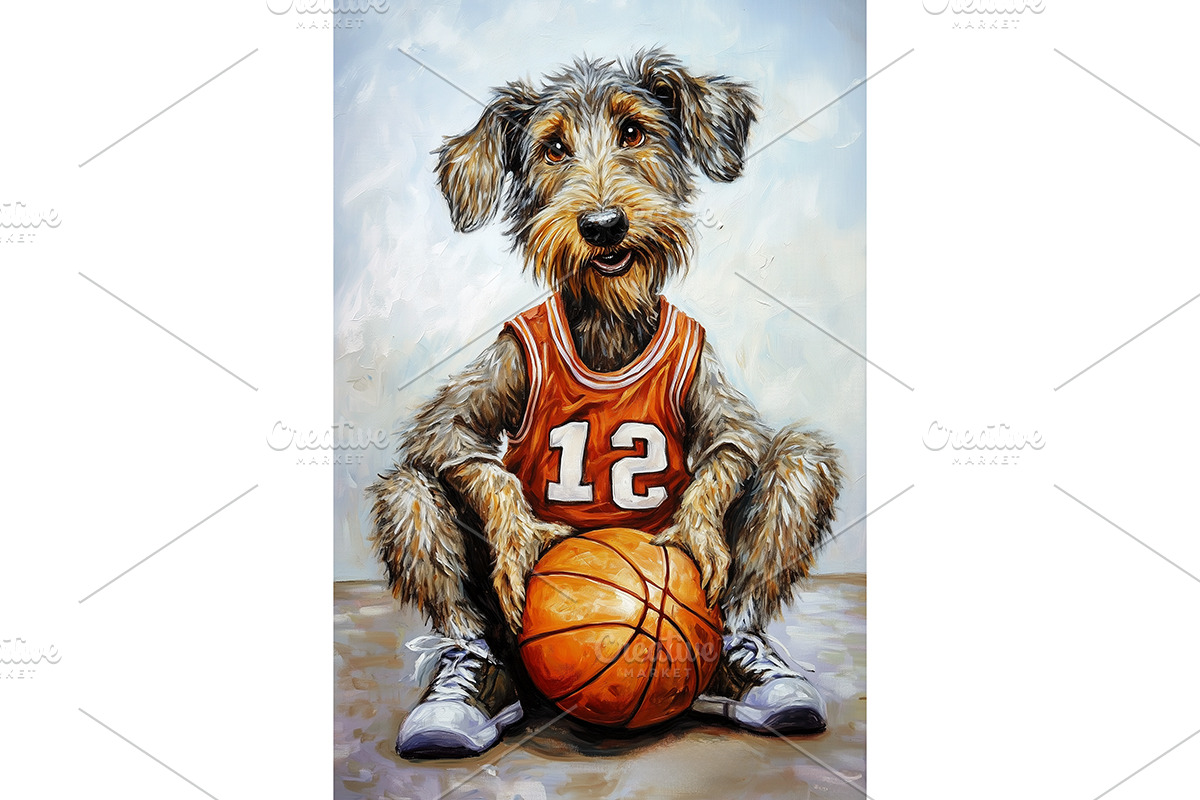 Basketball Wolfhound Dog Home Décor, an Animal Illustration by Art Paradise Studios
