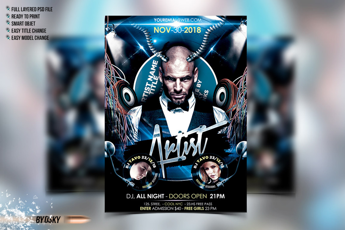 New Artist Party Flyer Template, a Flyer Template by Osky