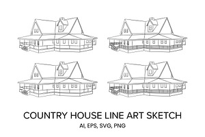 Country House Line Art Sketch