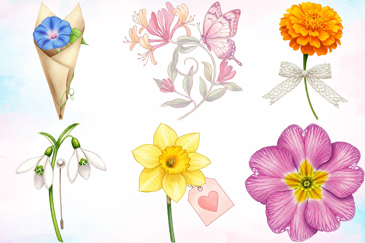 Coquette Birth Month Flowers Clipart, a Seasonal Illustration by Canvas Craft (Photo 5 of 5)
