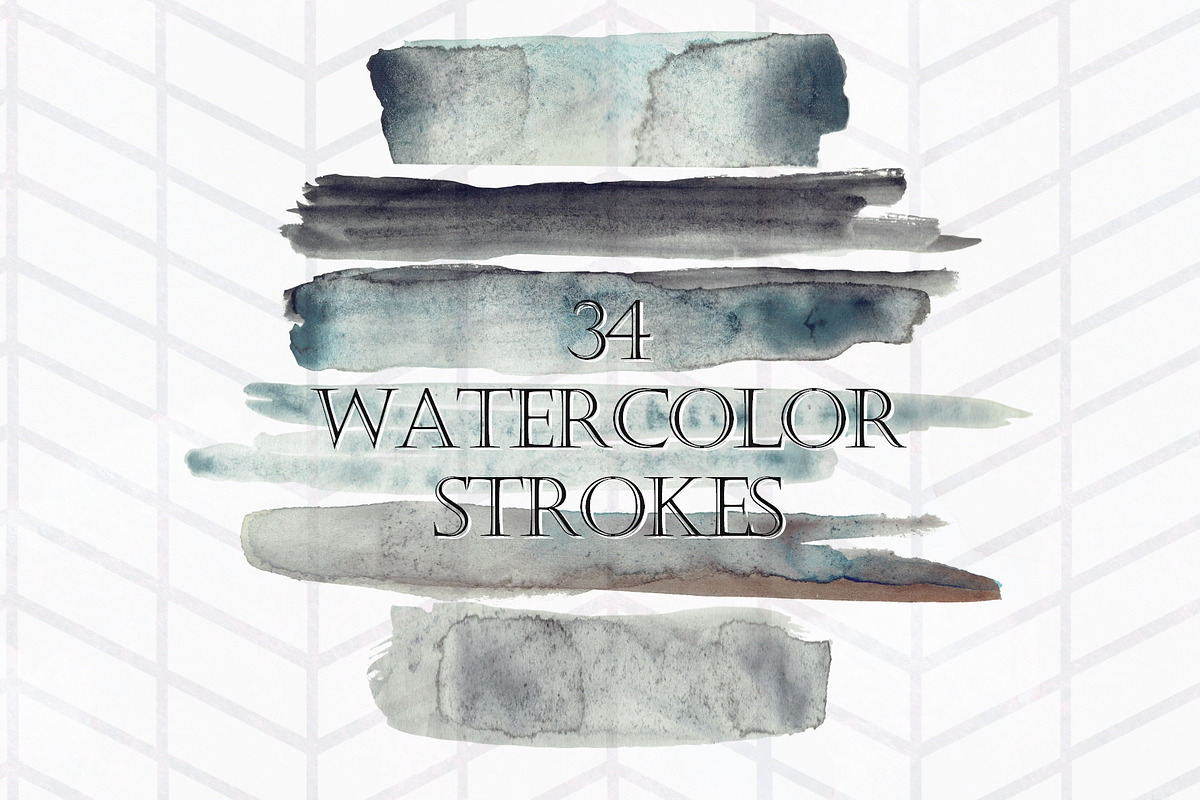 34 Moody Watercolor Brush Strokes, a Texture Graphic by Tubigan Art (Photo 1 of 6)