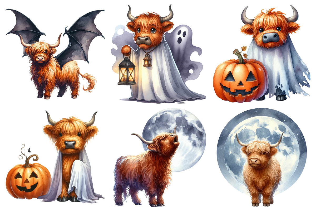 Halloween Highland Cow Ghost Clipart, an Illustration by Pixels.Craft (Photo 3 of 3)