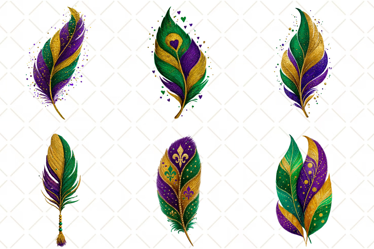 Watercolor Mardi Gras Feathers, an Illustration by Black Bird Studio (Photo 6 of 6)