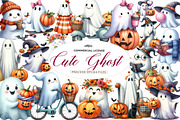 Cute Ghost Halloween Clipart, an Illustration by CreationArt (Thumbnail 1 of 5)
