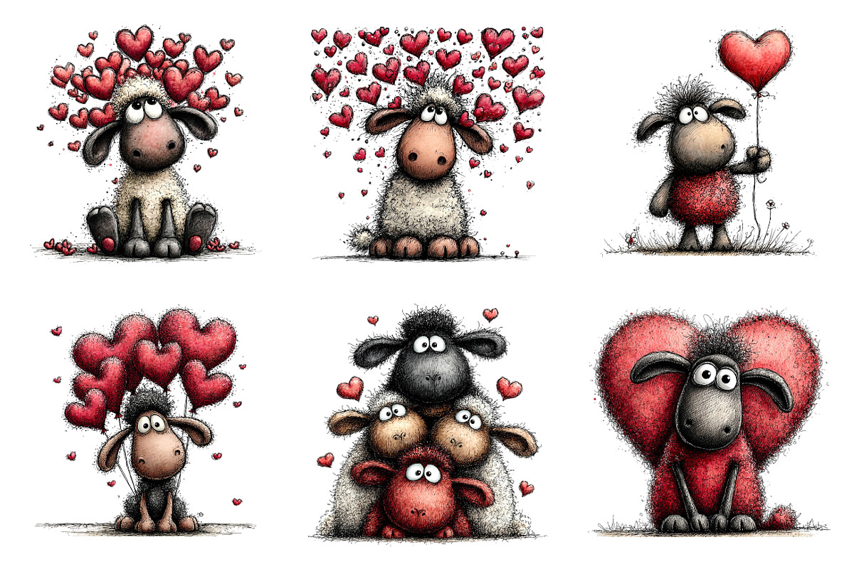 Funny Valentine Sheep Clipart Bundle, an Illustration by SinaCreation (Photo 4 of 11)