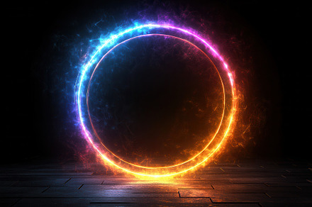 Colorful glowing circular portal ill, a Photo by Tanuart
