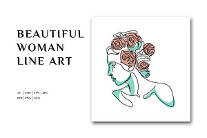 Line Art Woman Flower Illustration, a Decorative Illustration by Brand_Hero