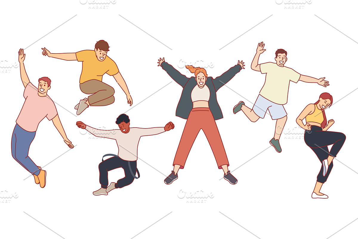 Happy people jump up. Energetic, a Person Illustration by YummyBuum
