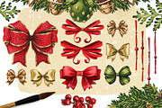 Vintage Christmas watercolor clipart, a Decorative Illustration by Color and Decor (Thumbnail 5 of 7)