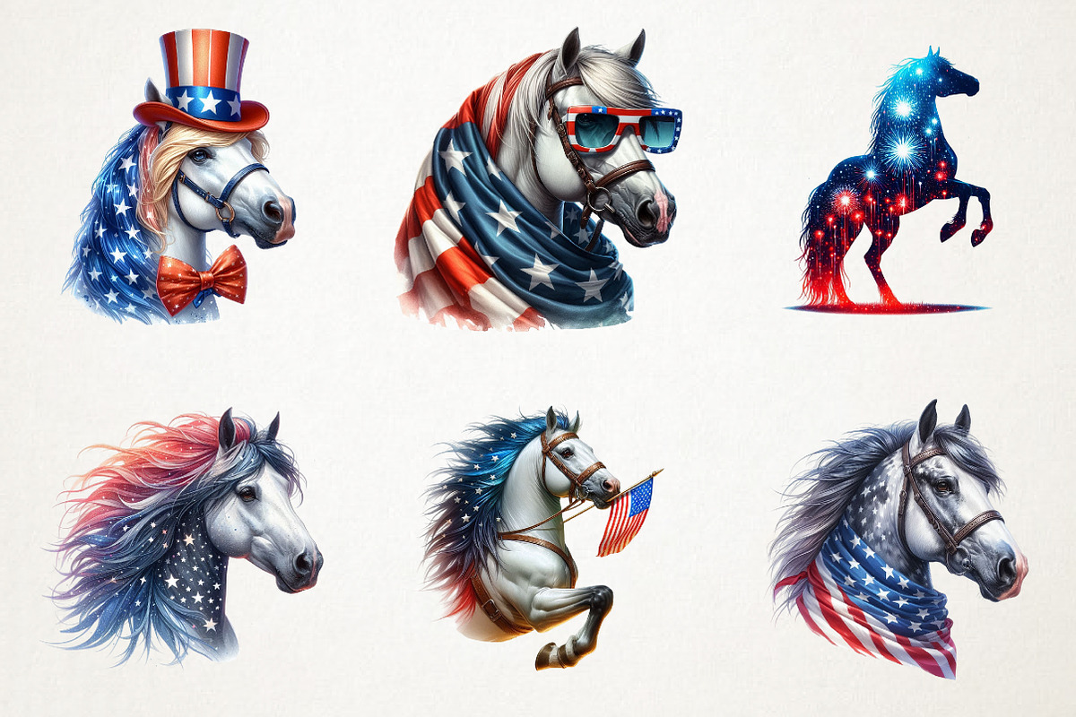 Patriotic 4th of July Horses Clipart, an Illustration by RobertsArt (Photo 2 of 4)