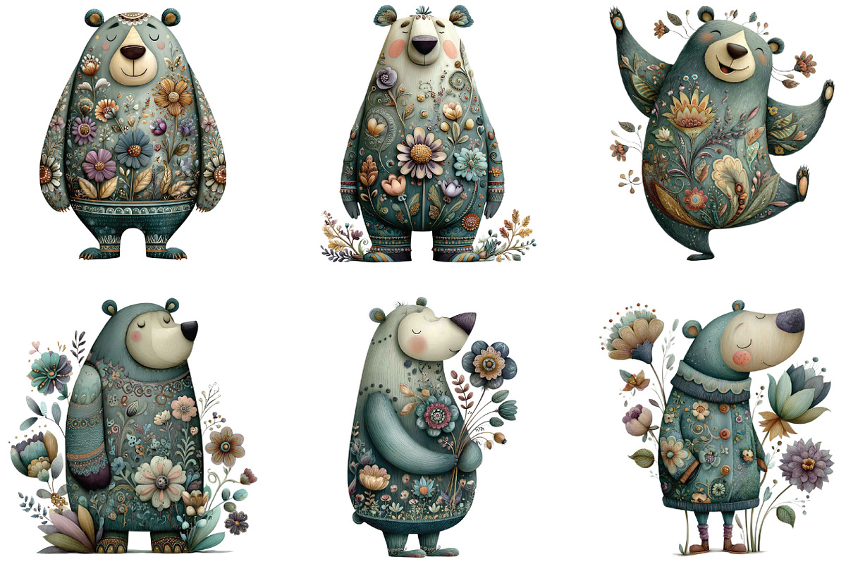 Whimsical Animal Floral Bear Clipart, an Illustration by CraftArtStudio (Photo 4 of 6)