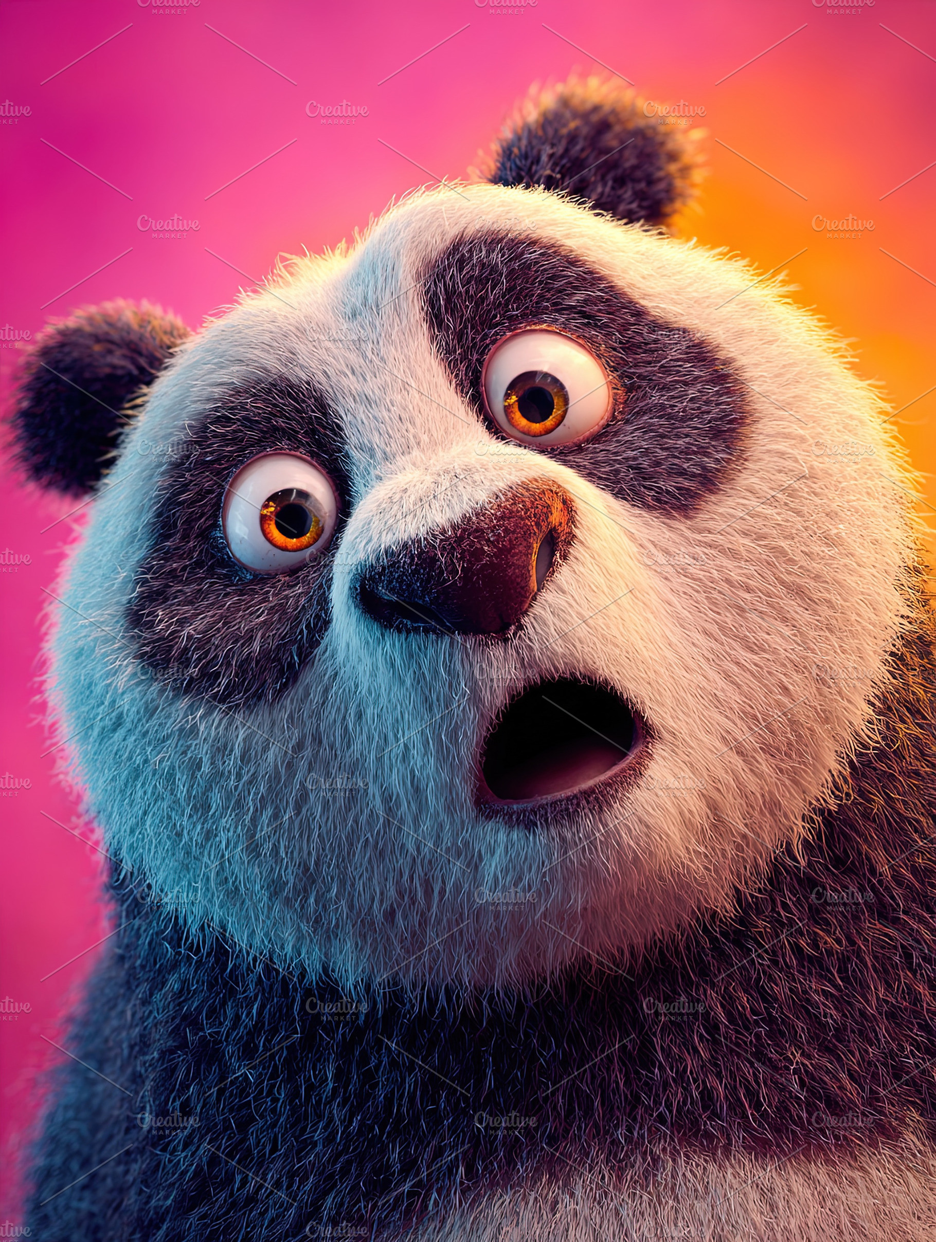 Cute cartoon panda bear with a shocked expression on a vibrant p, a Photo by Ales Munt