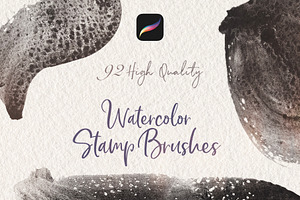 92 Watercolor Stamps for Procreate, a Brush Add-On by StDamos