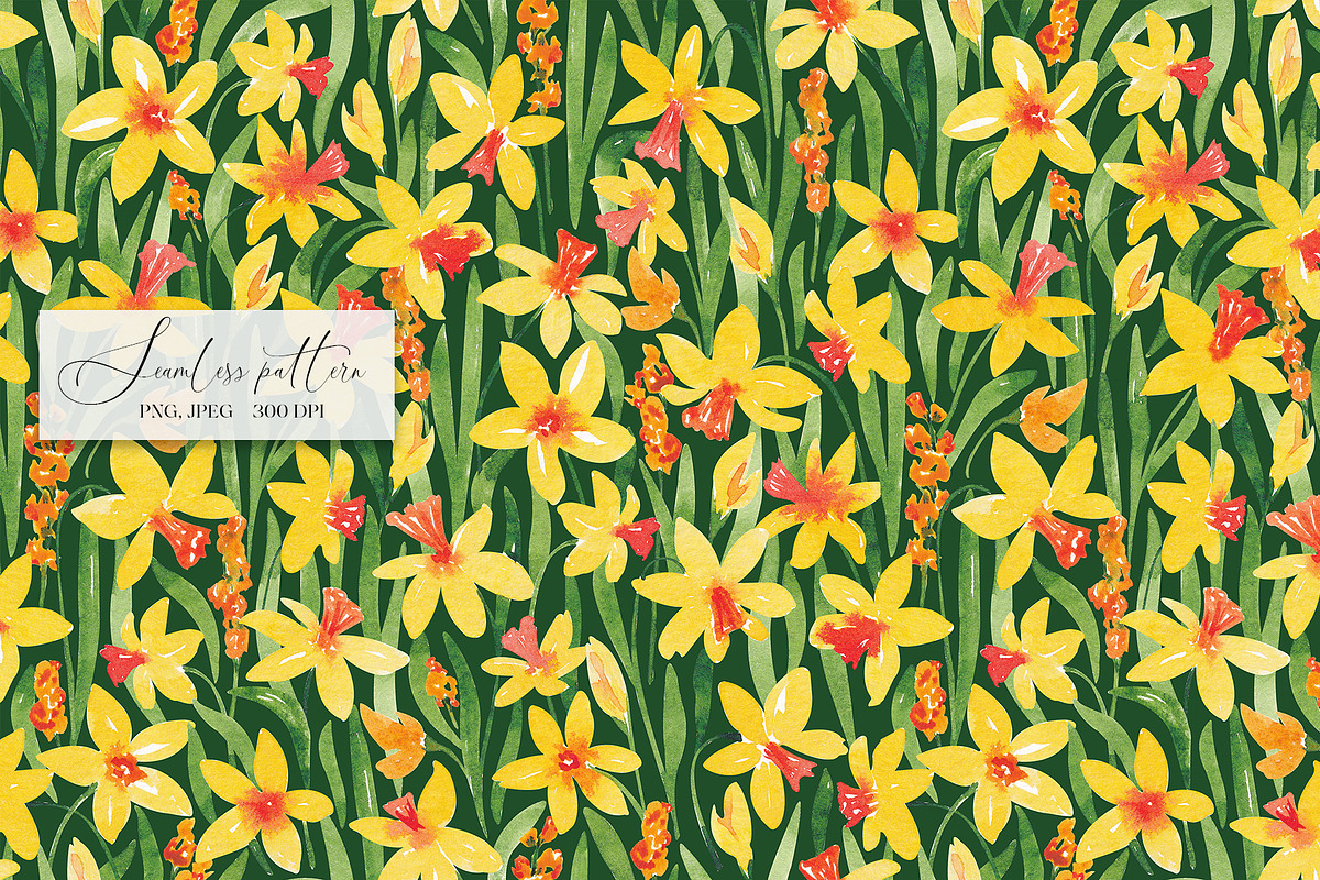 Daffodils seamless pattern, a Pattern Graphic by SirenaArt (Photo 6 of 11)
