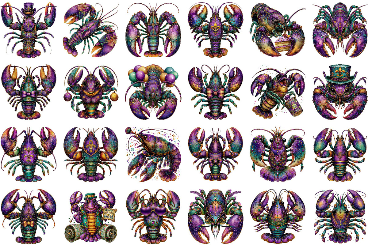 Crawfish Mardi Gras Watercolor Clipa, an Illustration by Sublimation Artist (Photo 2 of 6)