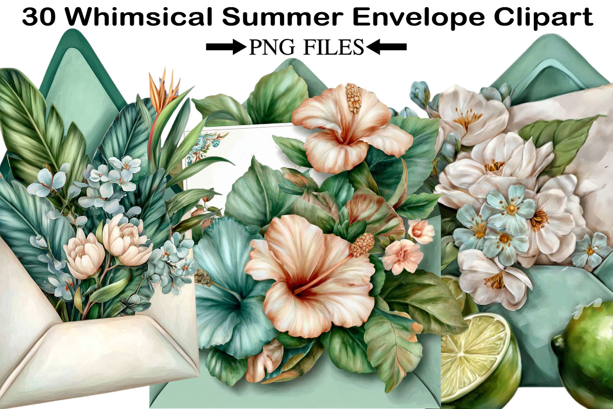 Whimsical Summer Envelope Clipart, an Illustration by Black Bird Studio (Photo 1 of 5)