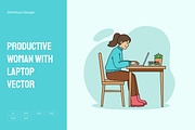 Productive Woman with Laptop Vector, a Work Illustration by Partikusi Design (Thumbnail 1 of 3)
