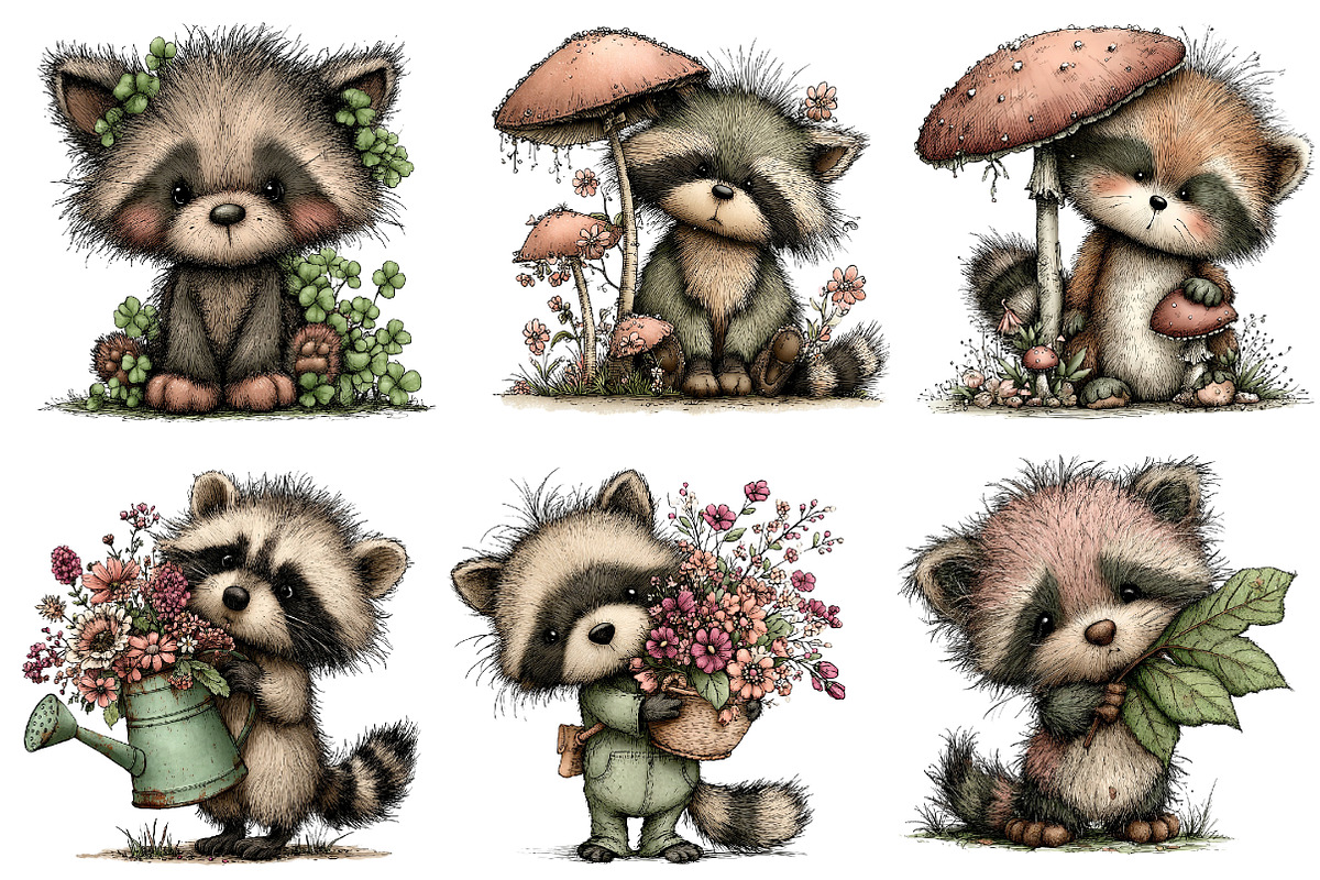 Whimsical Spring Raccoon Clipart, an Illustration by Dream Creation (Photo 5 of 7)