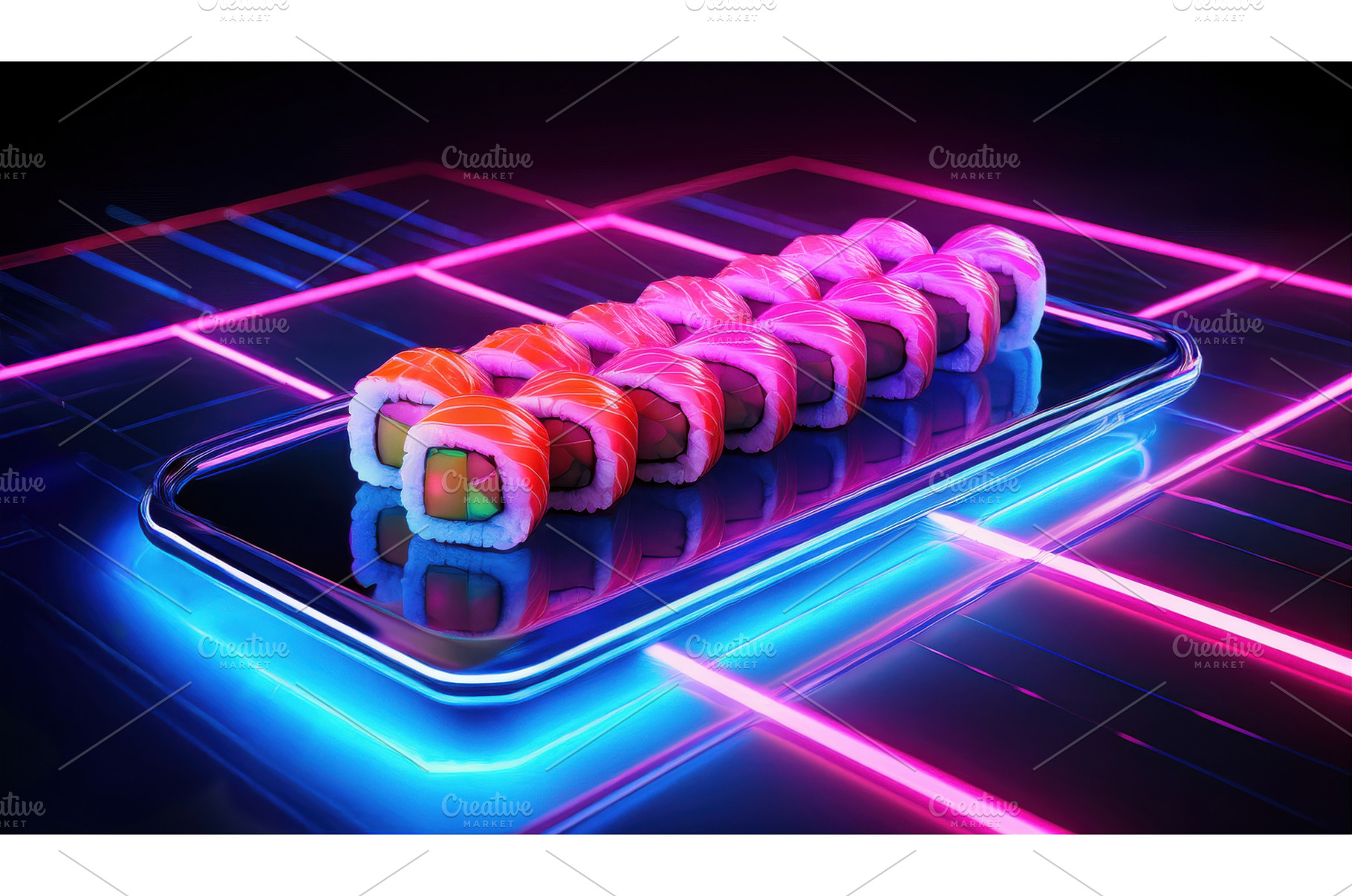 Colorful sushi rolls with vibrant, an Arts & Entertainment Photo by Igor Tichonow