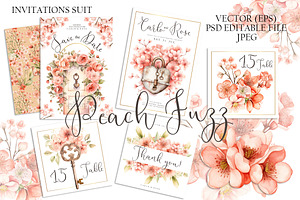 Peach Fuzz Floral Invitations, an Invitation Template by Evgeniia