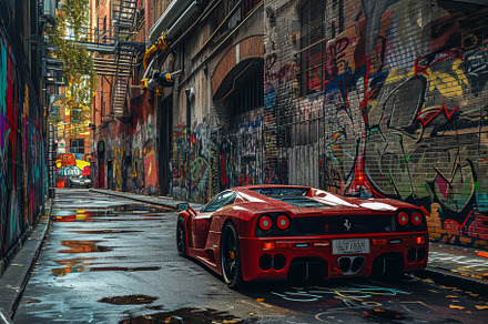 A red sports car is parked on the si, a Photo by Iftikhar Alam