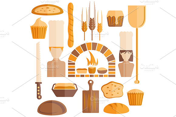 Flat Design Icons Of Bakery Theme