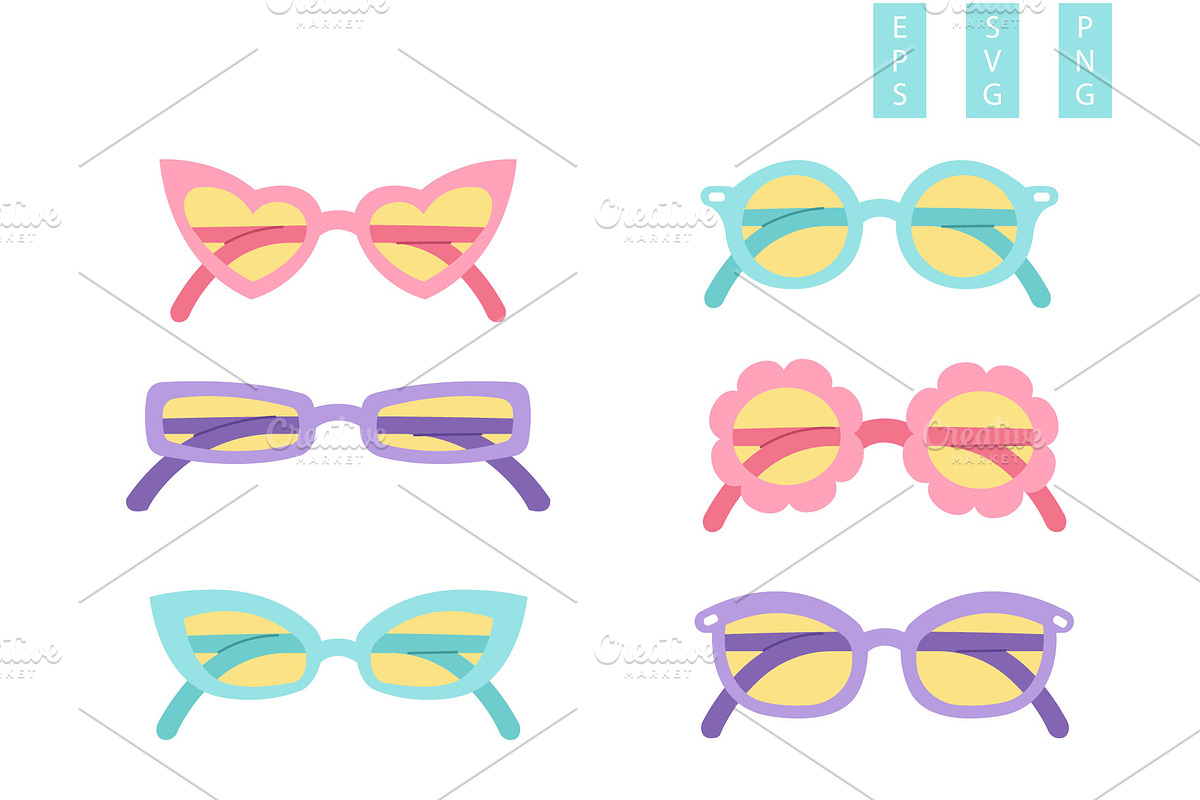 Cute Retro sunglasses Clipart Set, an Object Illustration by Milota (Photo 1 of 3)