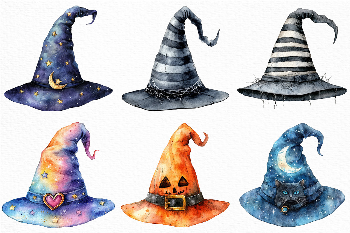 Watercolor Halloween Witch Hat PNG, an Illustration by Craft Nest (Photo 3 of 6)