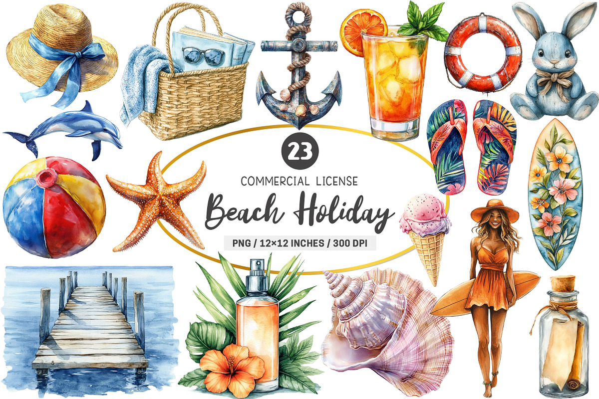 Beach Holiday Sublimation Clipart, an Illustration by SinaCreation (Photo 1 of 5)