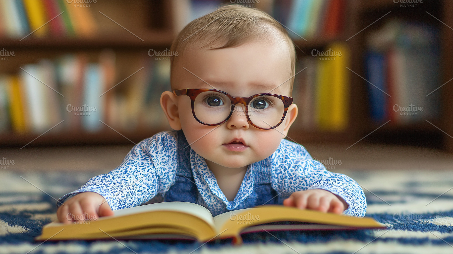 Toddler posing with glasses and book, a School & Education Photo by MistyDay