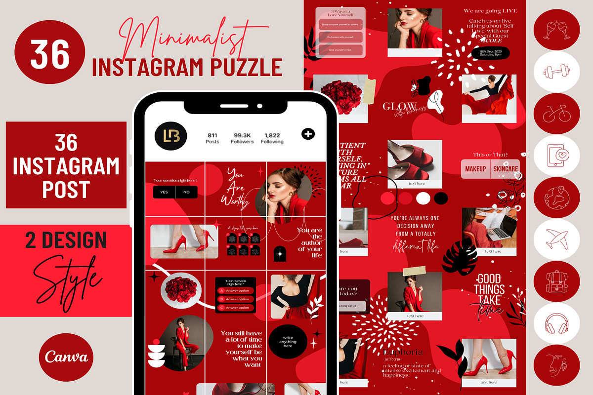 Red Instagram Puzzle Post Template, a Social Media Template by LushBury (Photo 1 of 5)