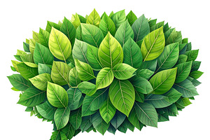 Speech bubble made of overlapping green leaves, a Healthcare Illustration by DanFLCreativo