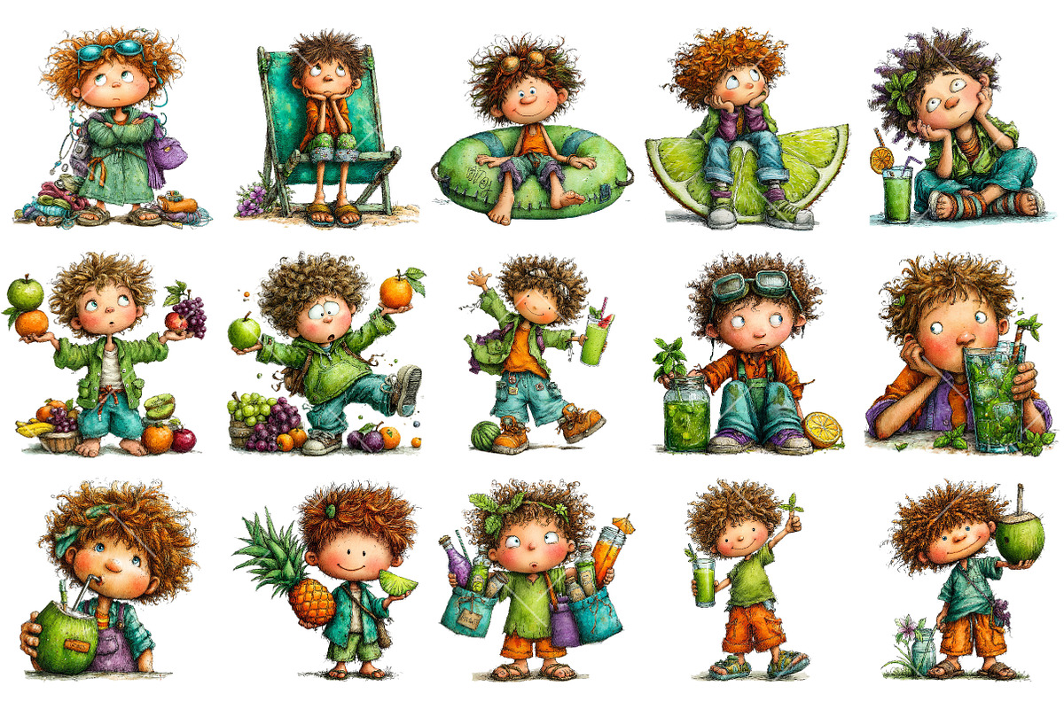 Whimsical Summer Funny Kids Clipart, an Illustration by OK Design (Photo 3 of 6)
