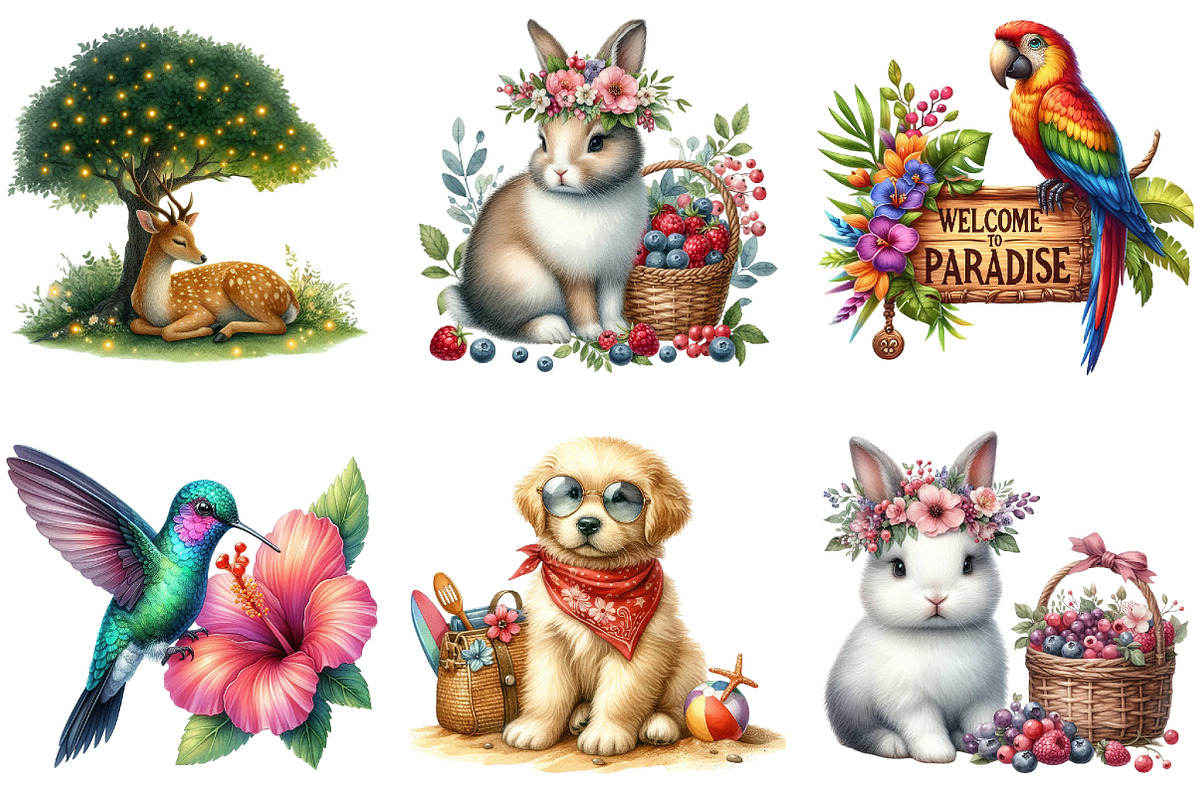 Summer Animals Sublimation Clipart, an Animal Illustration by DreamArtGraphic (Photo 2 of 4)