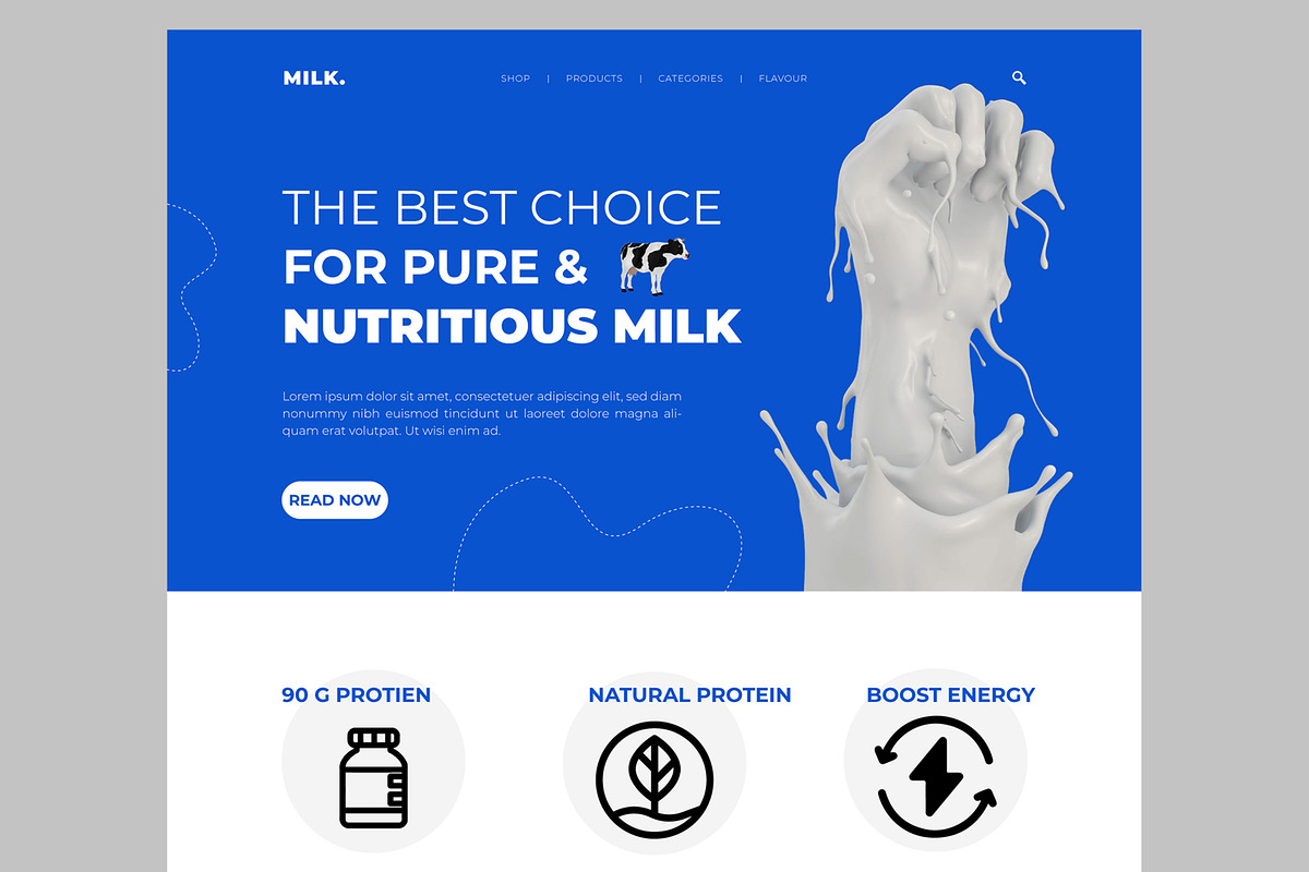 Milk Product Landing Page, an UI Kit Template by CreativeShaper (Photo 2 of 6)