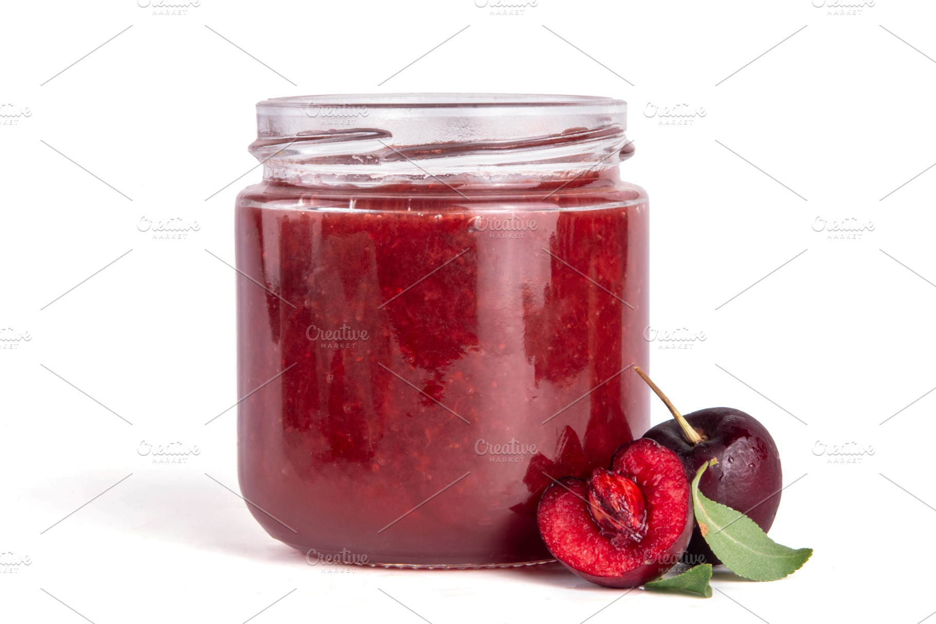 Cherry jam in small jar, a Food & Drink Photo by Rimma