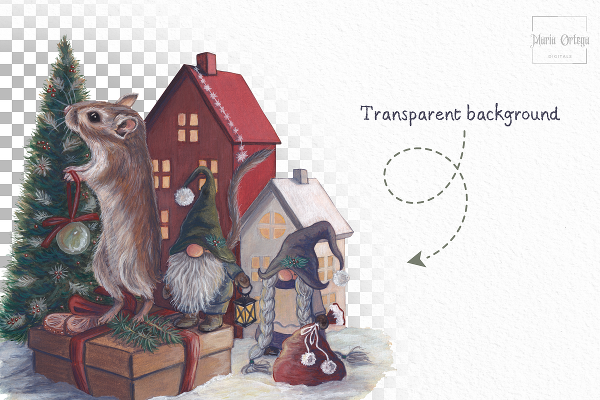 Gnomes and Gerbil Christmas Scene, an Illustration by MariaOrtegaDigitals (Photo 2 of 5)