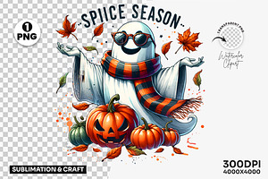Spice Season Pumpkin Ghost Clipart, an Illustration by Creative Arslan