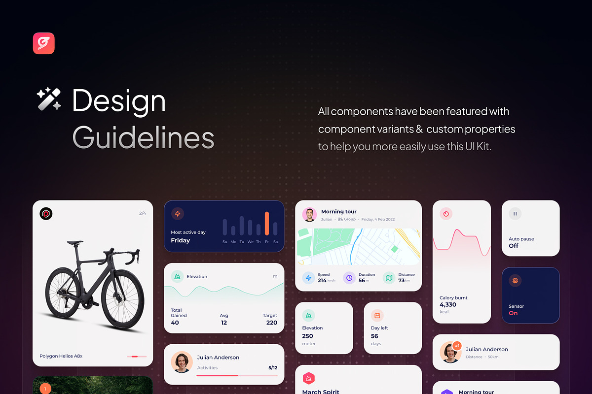 Gowez - Cycling Tracker App UI Kit, an UI Kit Template by Rafiq | YDN (Photo 3 of 6)