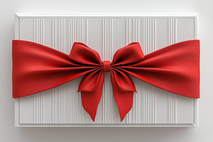 White gift box with a red ribbon bow, a Background Photo by Pixeness Studio
