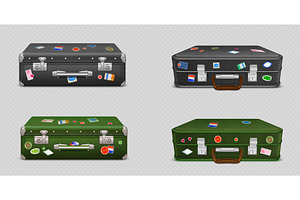 Vintage leather suitcases set with, an Object Illustration by art PVP - market