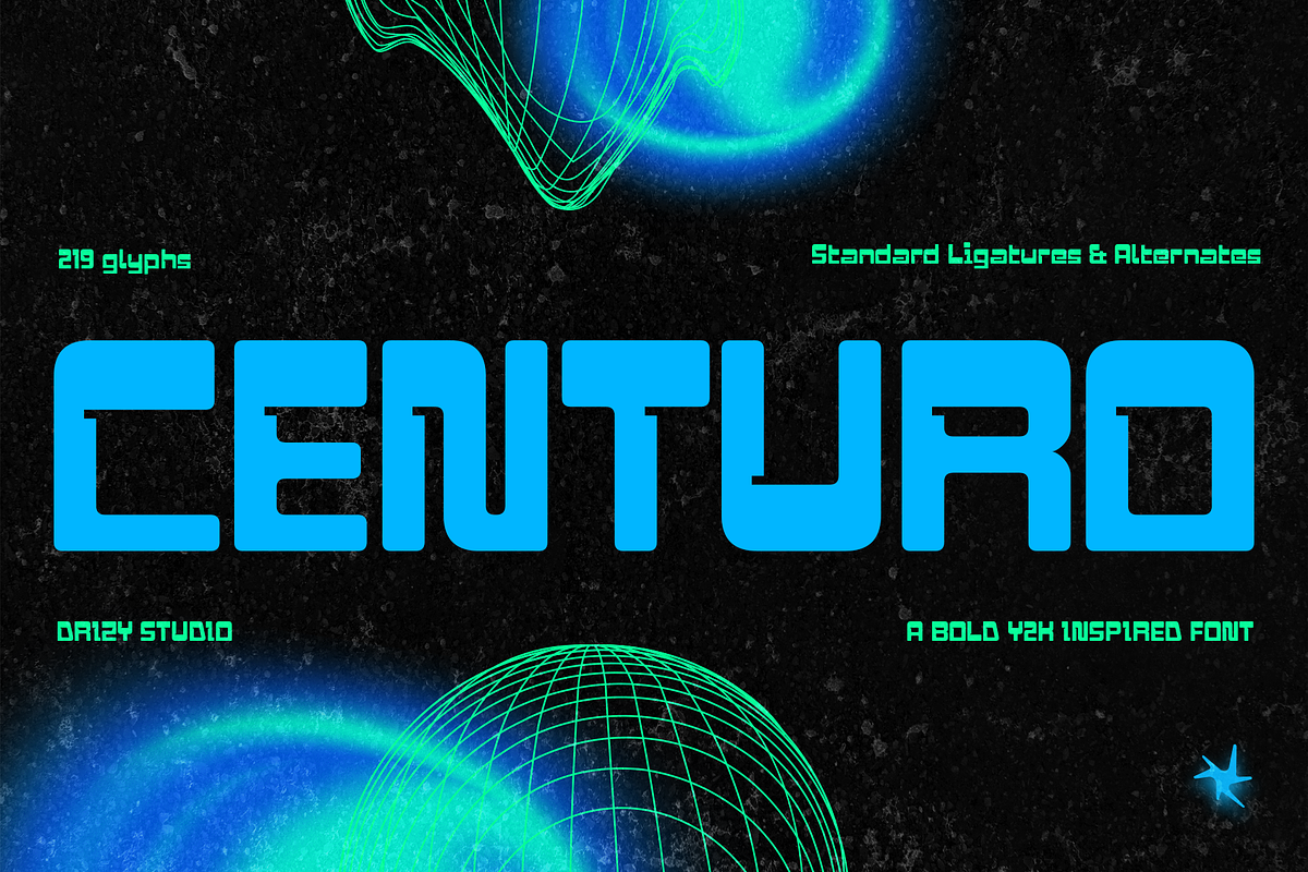 Centuro – Y2K Bold Font, a Sans Serif Font by Drizy (Photo 1 of 9)