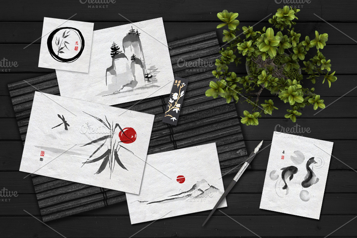 Sumi-e. Japanese ink painting, a Decorative Illustration by Ira Cvetnaya (Photo 2 of 9)