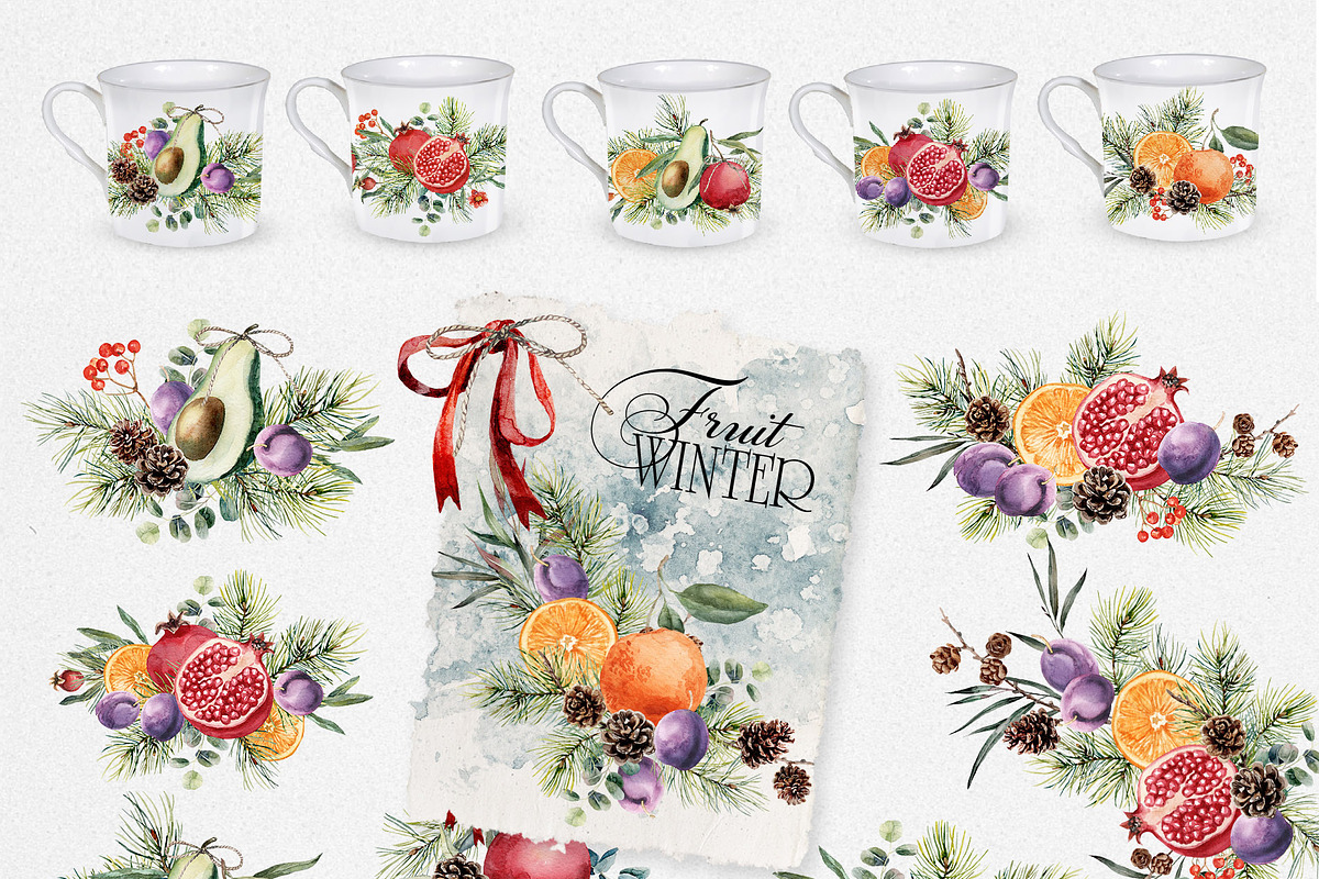 Watercolor winter clipart with fruit, a Decorative Illustration by RushkinaAntonina (Photo 6 of 9)