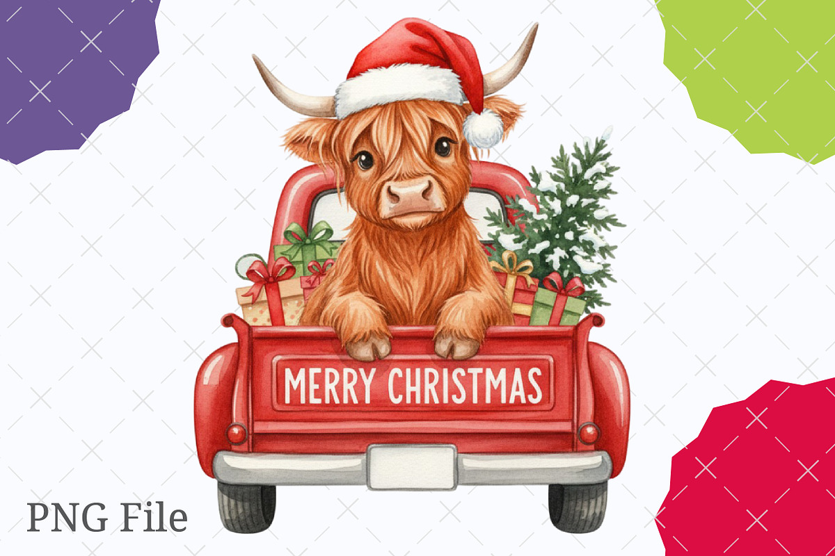 Red Christmas Highland Cow PNG, an Illustration by designcity5 (Photo 7 of 8)