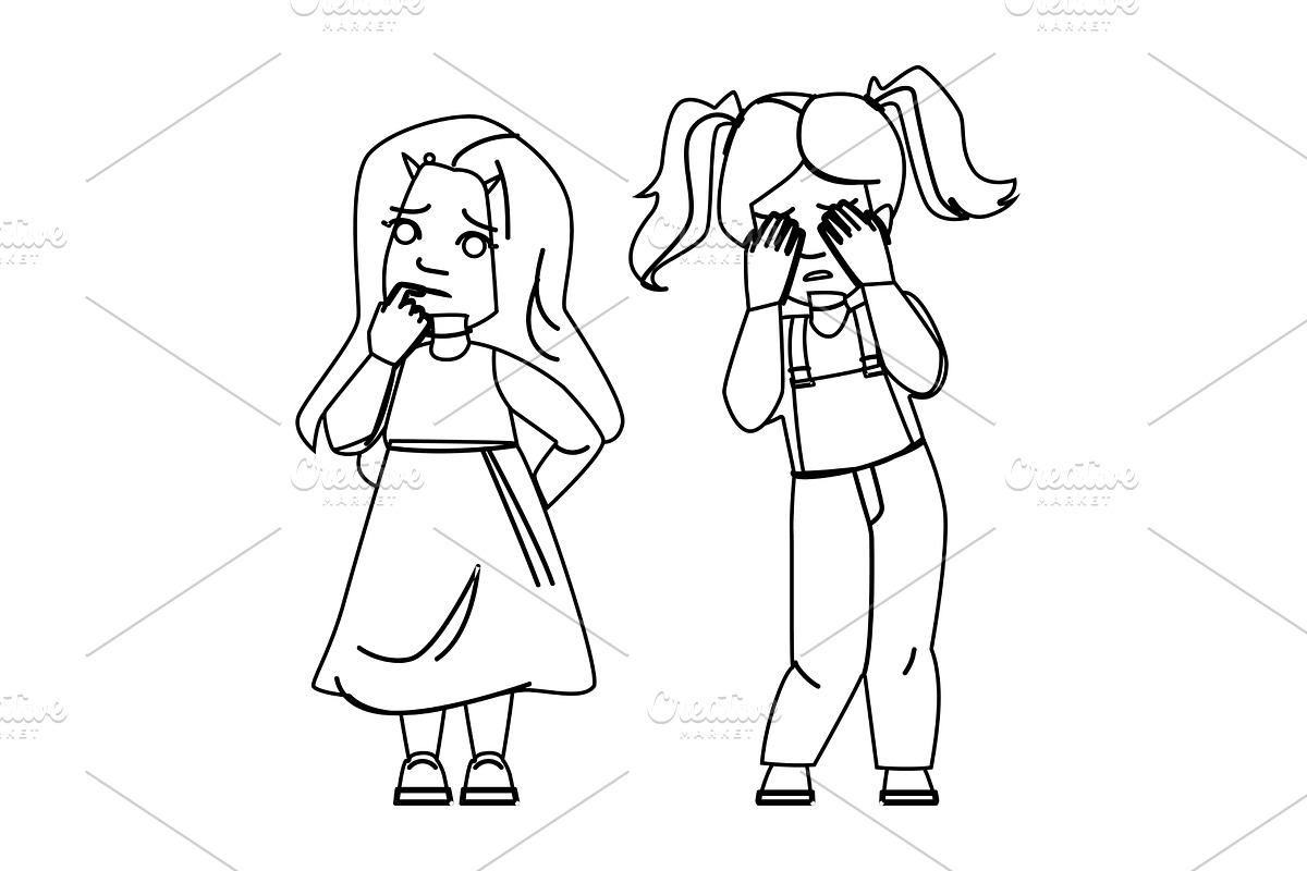 stress worried kid girl vector, a Person Illustration by pikepicture